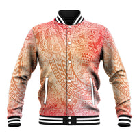 Hawaiian Turtles and Leis Baseball Jacket Tribal Kakau Pattern Peach Fuzz Color LT03 Unisex Peach Fuzz - Polynesian Pride