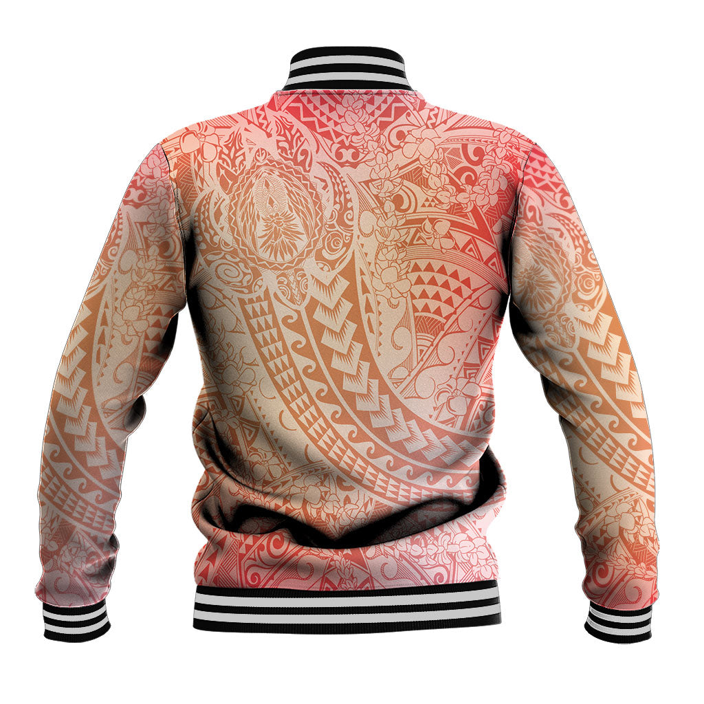 Hawaiian Turtles and Leis Baseball Jacket Tribal Kakau Pattern Peach Fuzz Color LT03 - Polynesian Pride