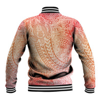 Hawaiian Turtles and Leis Baseball Jacket Tribal Kakau Pattern Peach Fuzz Color LT03 - Polynesian Pride