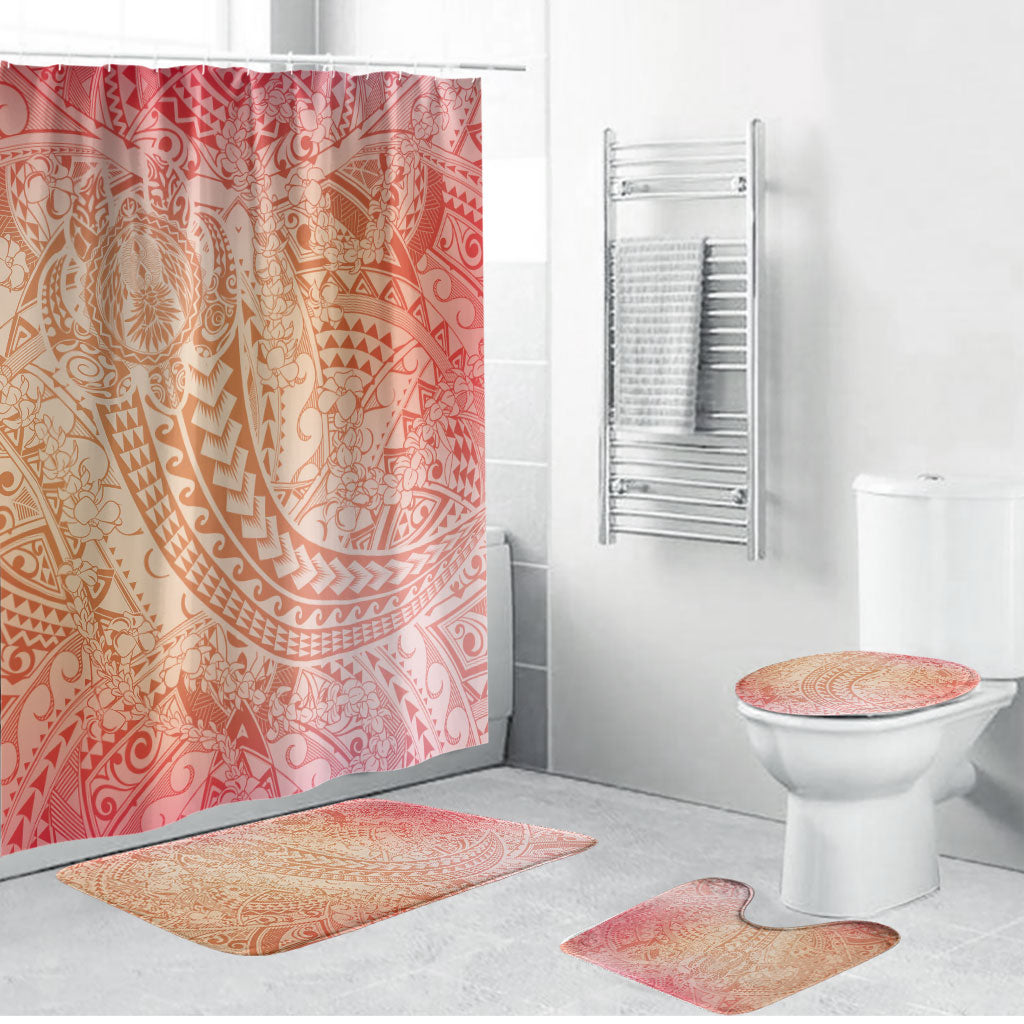 Hawaiian Turtles and Leis Bathroom Set Tribal Kakau Pattern Peach Fuzz Color LT03 Bathroom Set (4 pcs) Peach Fuzz - Polynesian Pride