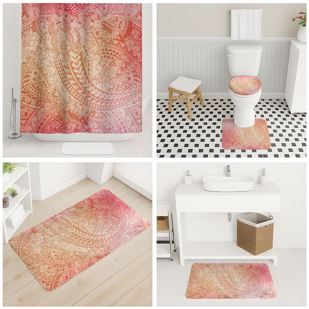 Hawaiian Turtles and Leis Bathroom Set Tribal Kakau Pattern Peach Fuzz Color LT03 - Polynesian Pride