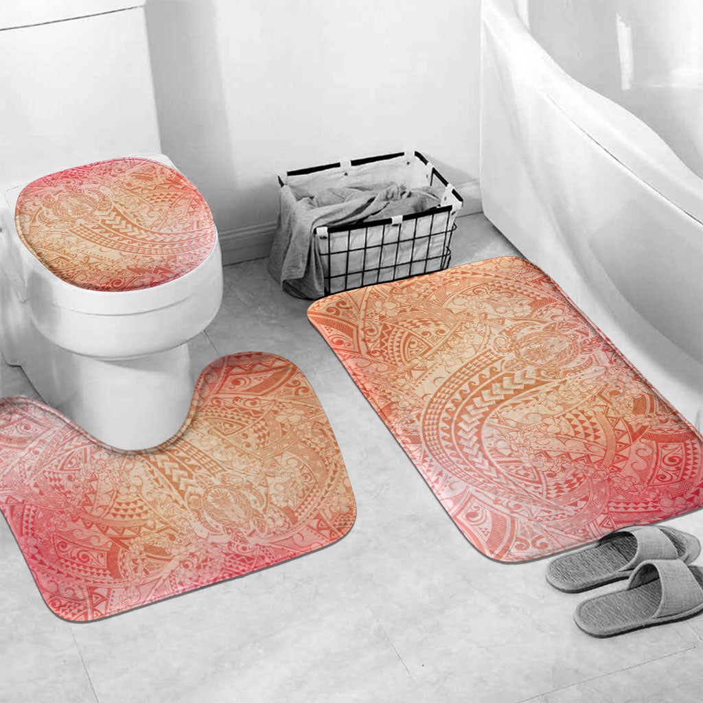 Hawaiian Turtles and Leis Bathroom Set Tribal Kakau Pattern Peach Fuzz Color LT03 Mat Set Only (3 pcs) One Size Peach Fuzz - Polynesian Pride