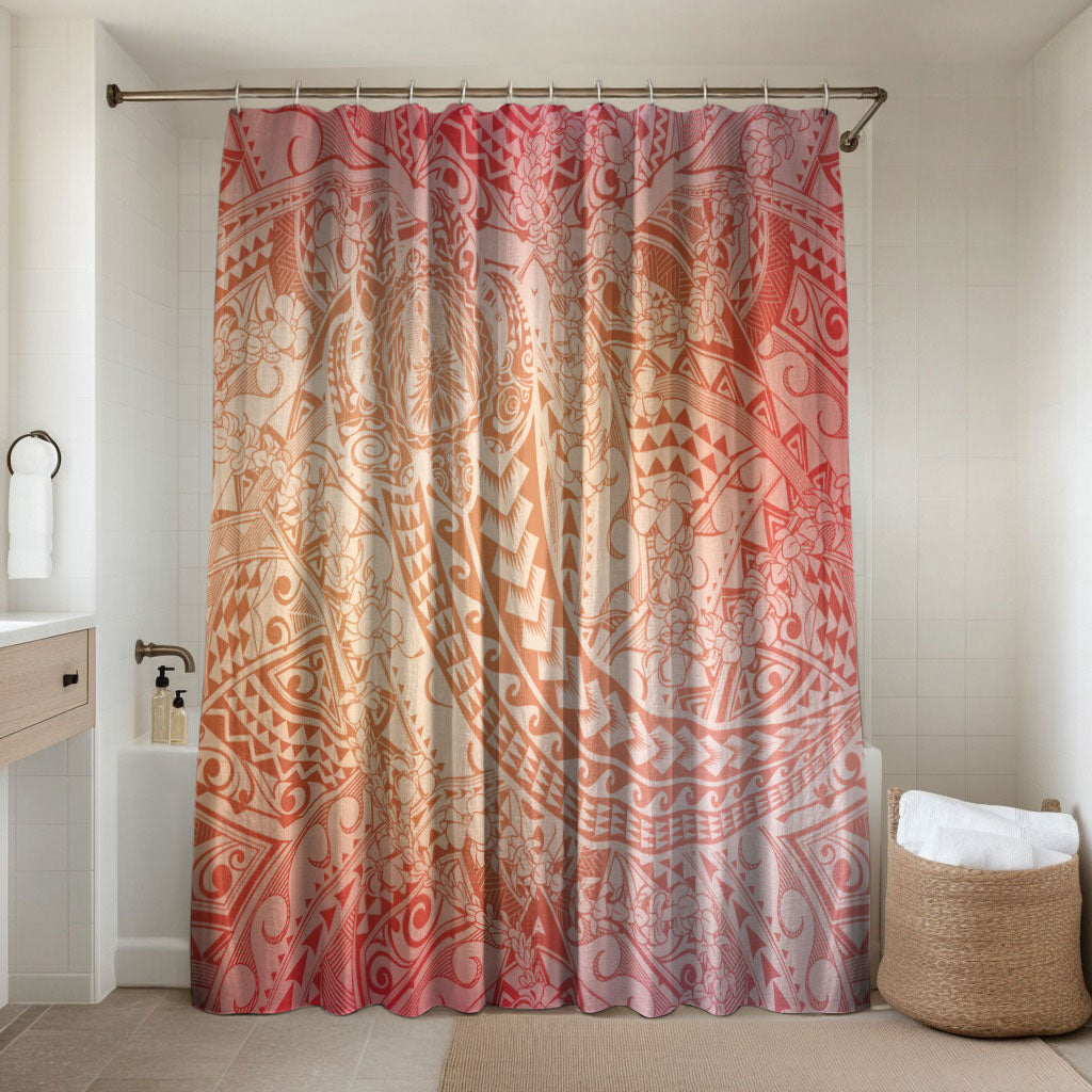 Hawaiian Turtles and Leis Bathroom Set Tribal Kakau Pattern Peach Fuzz Color LT03 Shower Curtain Only Peach Fuzz - Polynesian Pride
