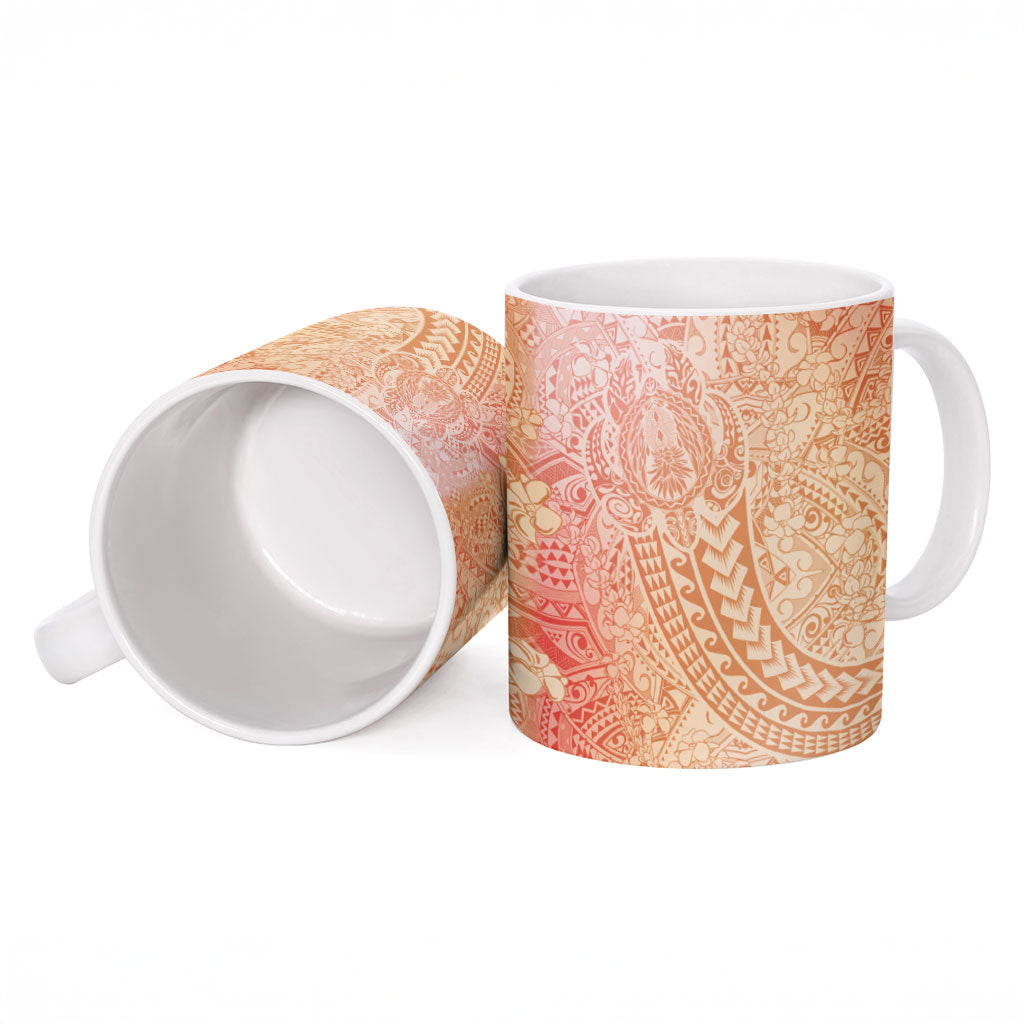 Hawaiian Turtles and Leis Ceramic Mug Tribal Kakau Pattern Peach Fuzz Color LT03 - Polynesian Pride