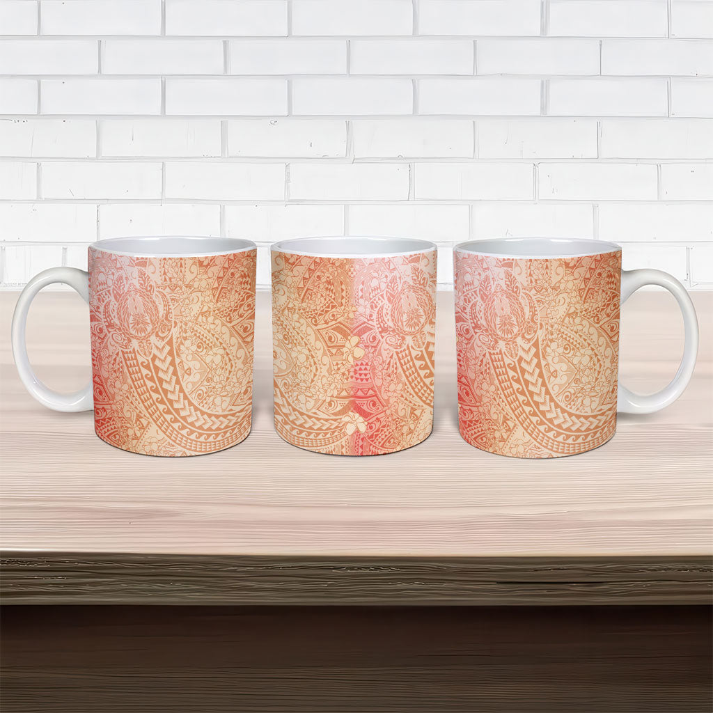 Hawaiian Turtles and Leis Ceramic Mug Tribal Kakau Pattern Peach Fuzz Color LT03 - Polynesian Pride