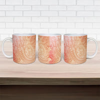 Hawaiian Turtles and Leis Ceramic Mug Tribal Kakau Pattern Peach Fuzz Color LT03 - Polynesian Pride