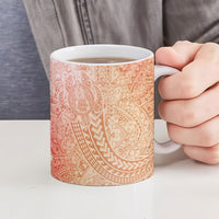 Hawaiian Turtles and Leis Ceramic Mug Tribal Kakau Pattern Peach Fuzz Color LT03 - Polynesian Pride