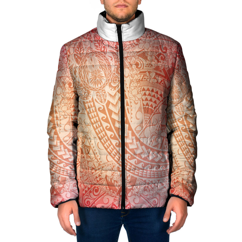 Hawaiian Turtles and Leis Padded Jacket Tribal Kakau Pattern Peach Fuzz Color LT03 Men Peach Fuzz - Polynesian Pride