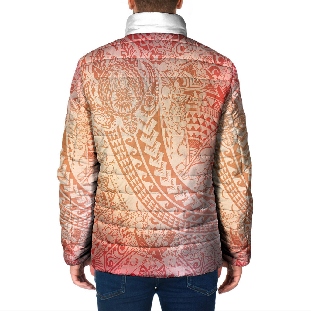 Hawaiian Turtles and Leis Padded Jacket Tribal Kakau Pattern Peach Fuzz Color LT03 - Polynesian Pride