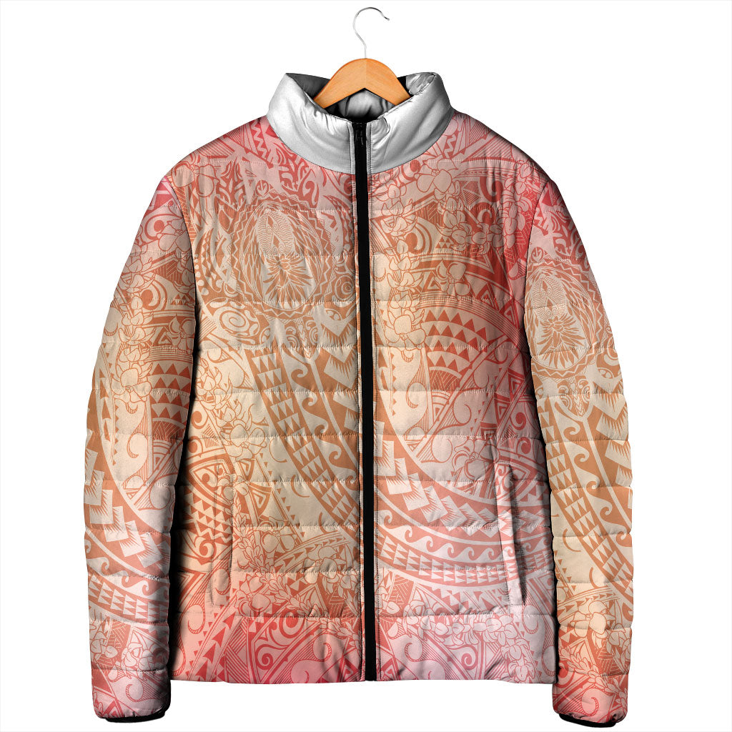 Hawaiian Turtles and Leis Padded Jacket Tribal Kakau Pattern Peach Fuzz Color LT03 - Polynesian Pride