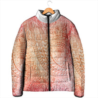 Hawaiian Turtles and Leis Padded Jacket Tribal Kakau Pattern Peach Fuzz Color LT03 - Polynesian Pride