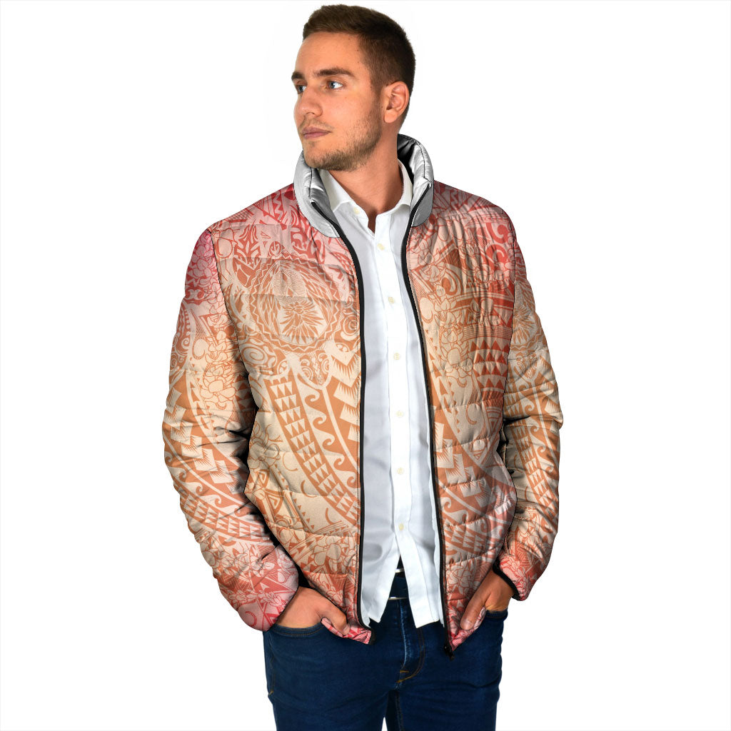 Hawaiian Turtles and Leis Padded Jacket Tribal Kakau Pattern Peach Fuzz Color LT03 - Polynesian Pride