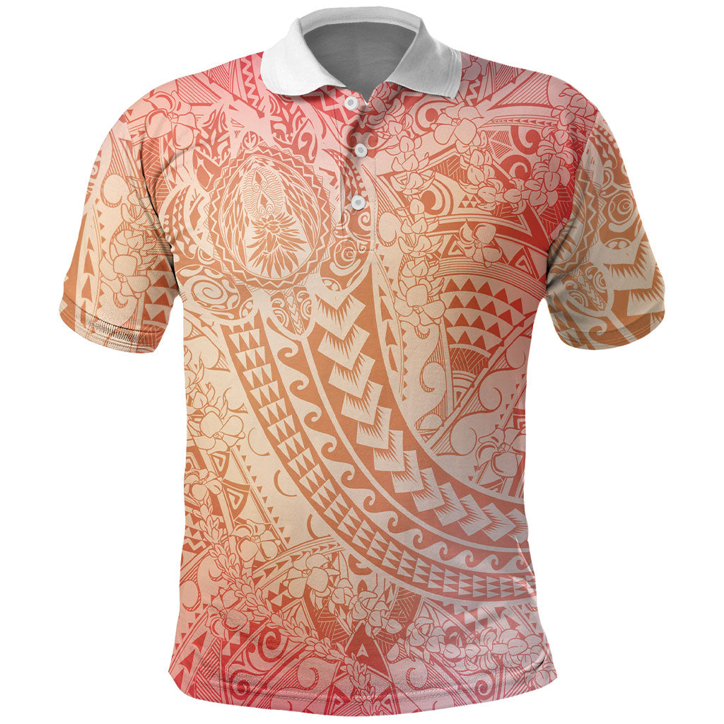 Hawaiian Turtles and Leis Polo Shirt Tribal Kakau Pattern Peach Fuzz Color LT03 Peach Fuzz - Polynesian Pride