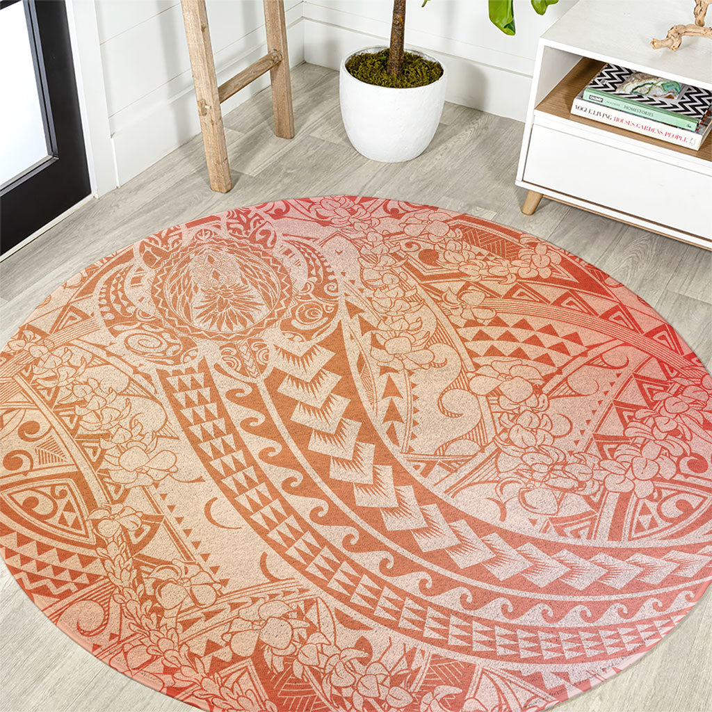 Hawaiian Turtles and Leis Round Carpet Tribal Kakau Pattern Peach Fuzz Color LT03 Peach Fuzz - Polynesian Pride