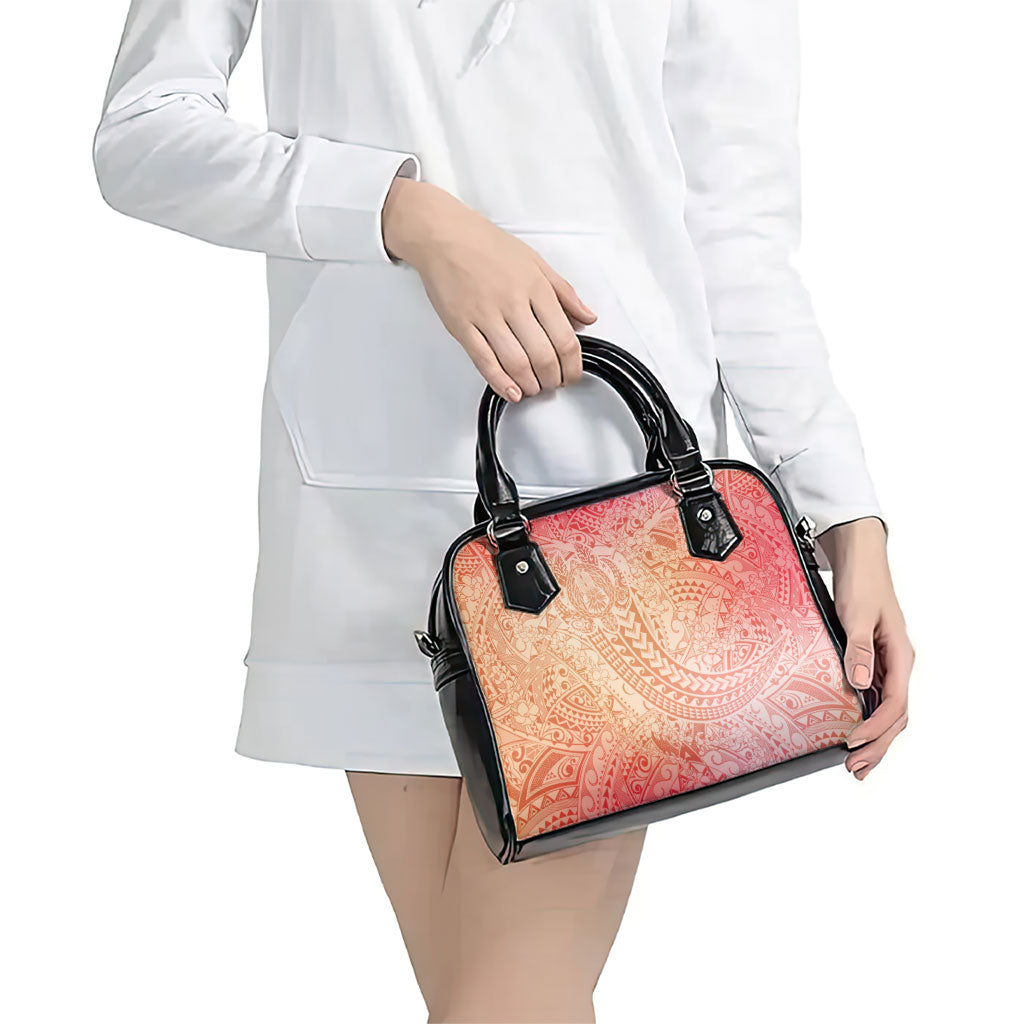 Hawaiian Turtles and Leis Shoulder Handbag Tribal Kakau Pattern Peach Fuzz Color LT03 - Polynesian Pride
