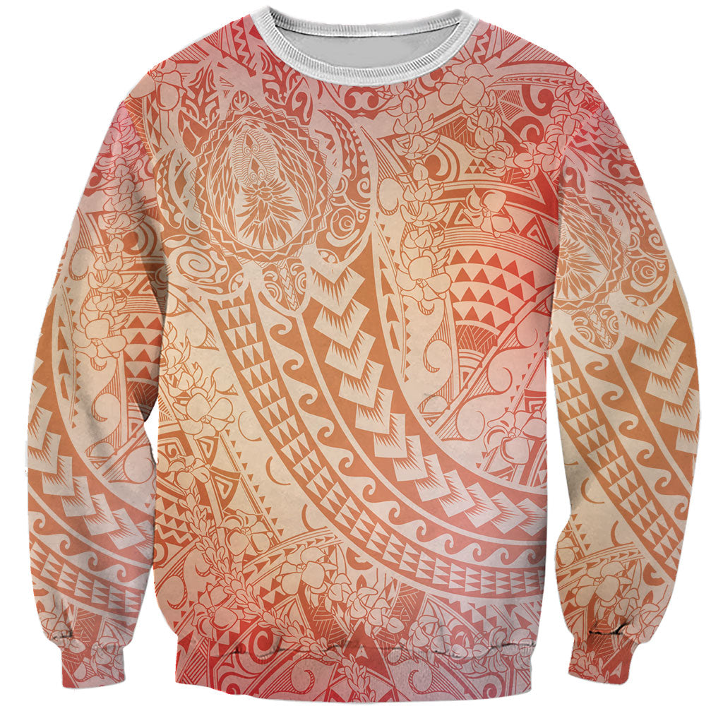 Hawaiian Turtles and Leis Sweatshirt Tribal Kakau Pattern Peach Fuzz Color LT03 Unisex Peach Fuzz - Polynesian Pride