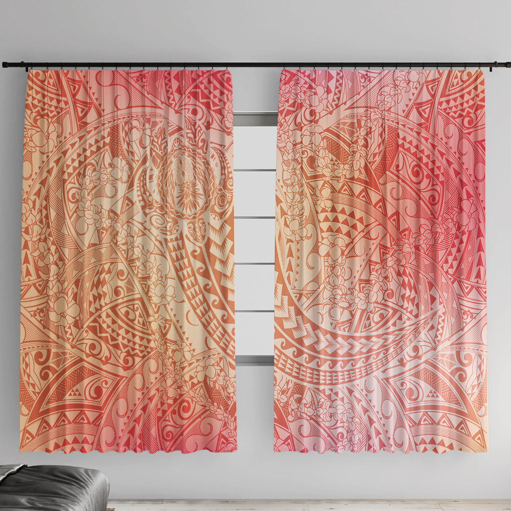 Hawaiian Turtles and Leis Window Curtain Tribal Kakau Pattern Peach Fuzz Color LT03 With Hooks Peach Fuzz - Polynesian Pride