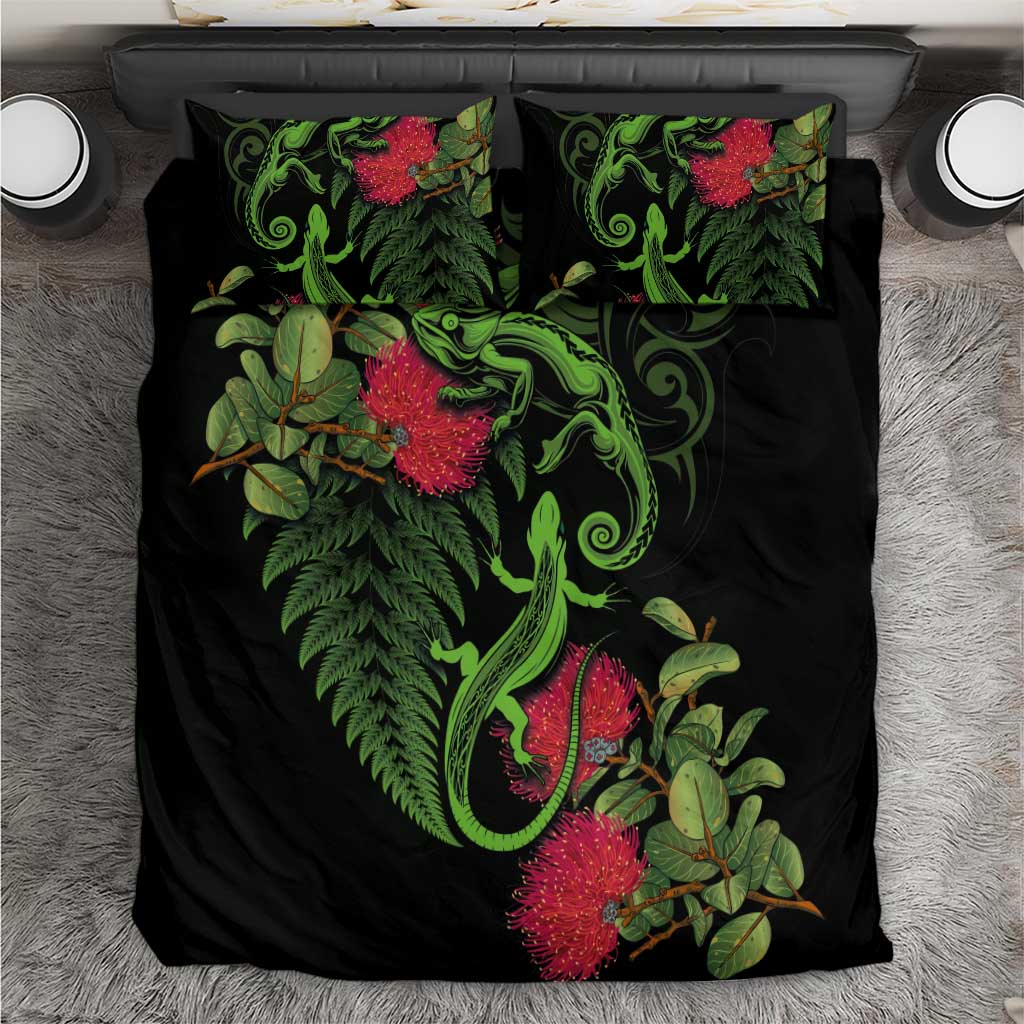 New Zealand Chameleon and Gecko Bedding Set Maori Silver Fern and Pohutukawa Decoration