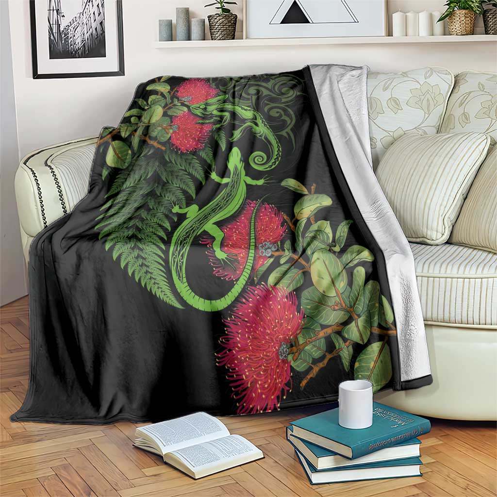 New Zealand Chameleon and Gecko Blanket Maori Silver Fern and Pohutukawa Decoration LT03 Green - Polynesian Pride