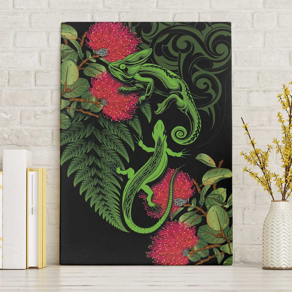 New Zealand Chameleon and Gecko Canvas Wall Art Maori Silver Fern and Pohutukawa Decoration