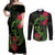 New Zealand Chameleon and Gecko Couples Matching Off Shoulder Maxi Dress and Long Sleeve Button Shirt Maori Silver Fern and Pohutukawa Decoration