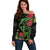 New Zealand Chameleon and Gecko Off Shoulder Sweater Maori Silver Fern and Pohutukawa Decoration