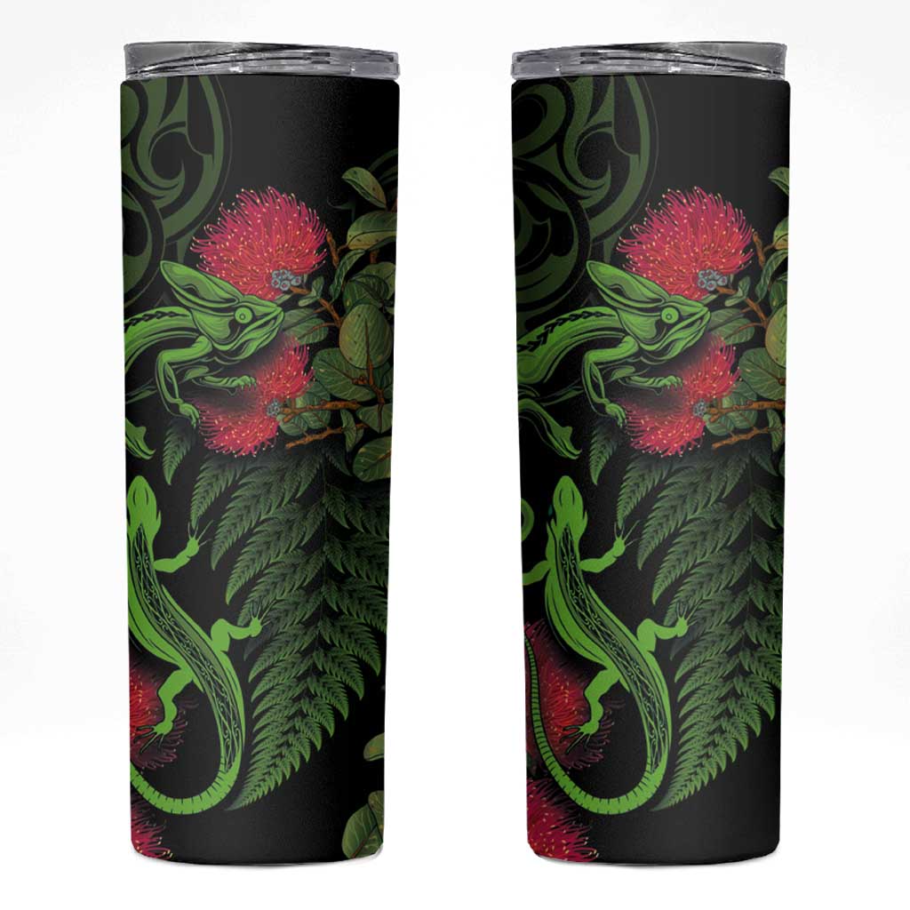 New Zealand Chameleon and Gecko Skinny Tumbler Maori Silver Fern and Pohutukawa Decoration