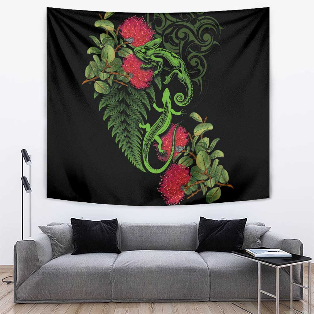 New Zealand Chameleon and Gecko Tapestry Maori Silver Fern and Pohutukawa Decoration