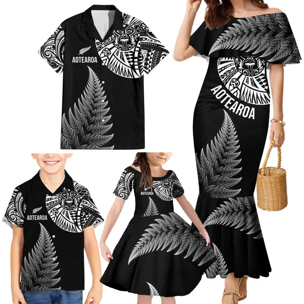 Personalised New Zealand Maori Art Tattoo and Silver Fern Family Matching Mermaid Dress and Hawaiian Shirt