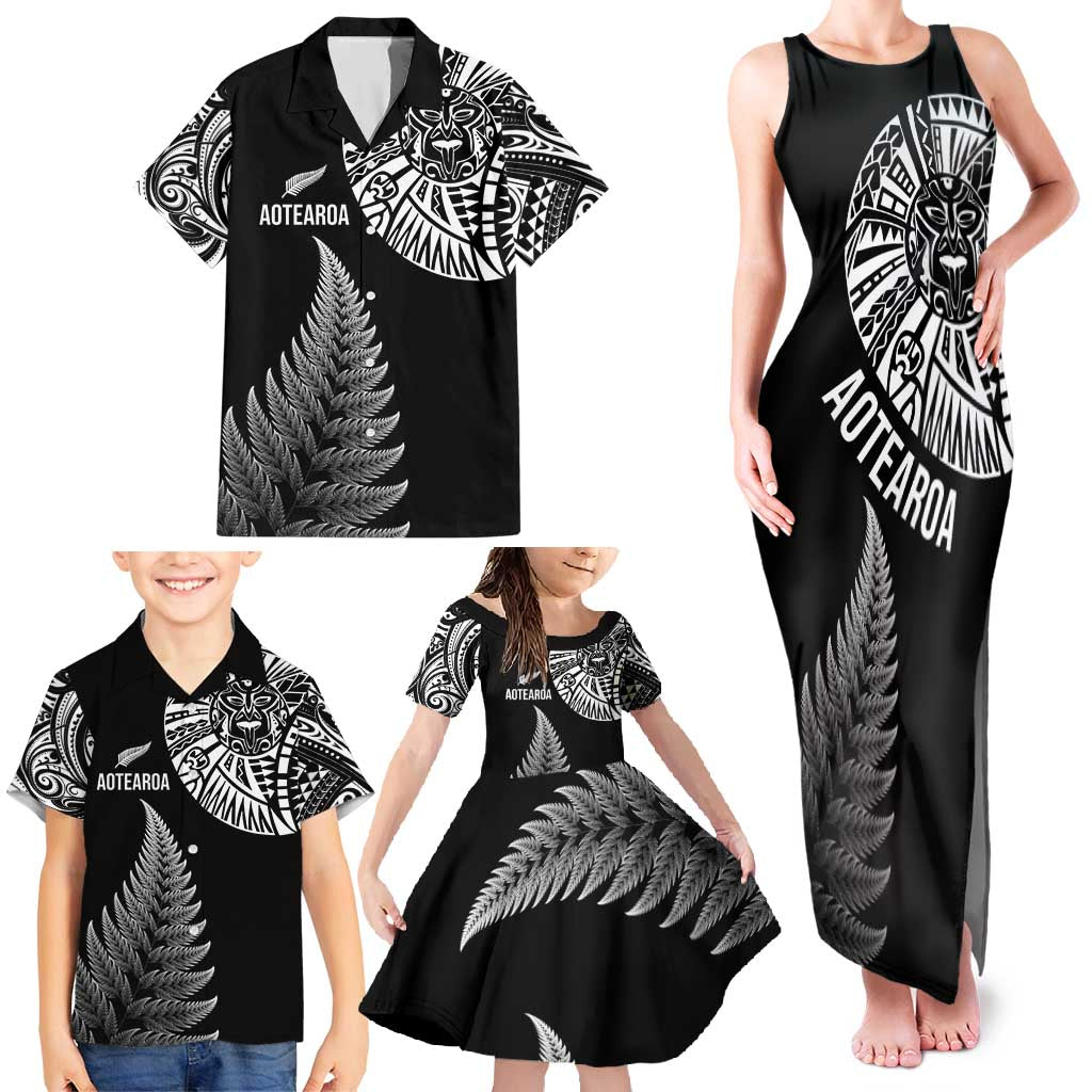 Personalised New Zealand Maori Art Tattoo and Silver Fern Family Matching Tank Maxi Dress and Hawaiian Shirt