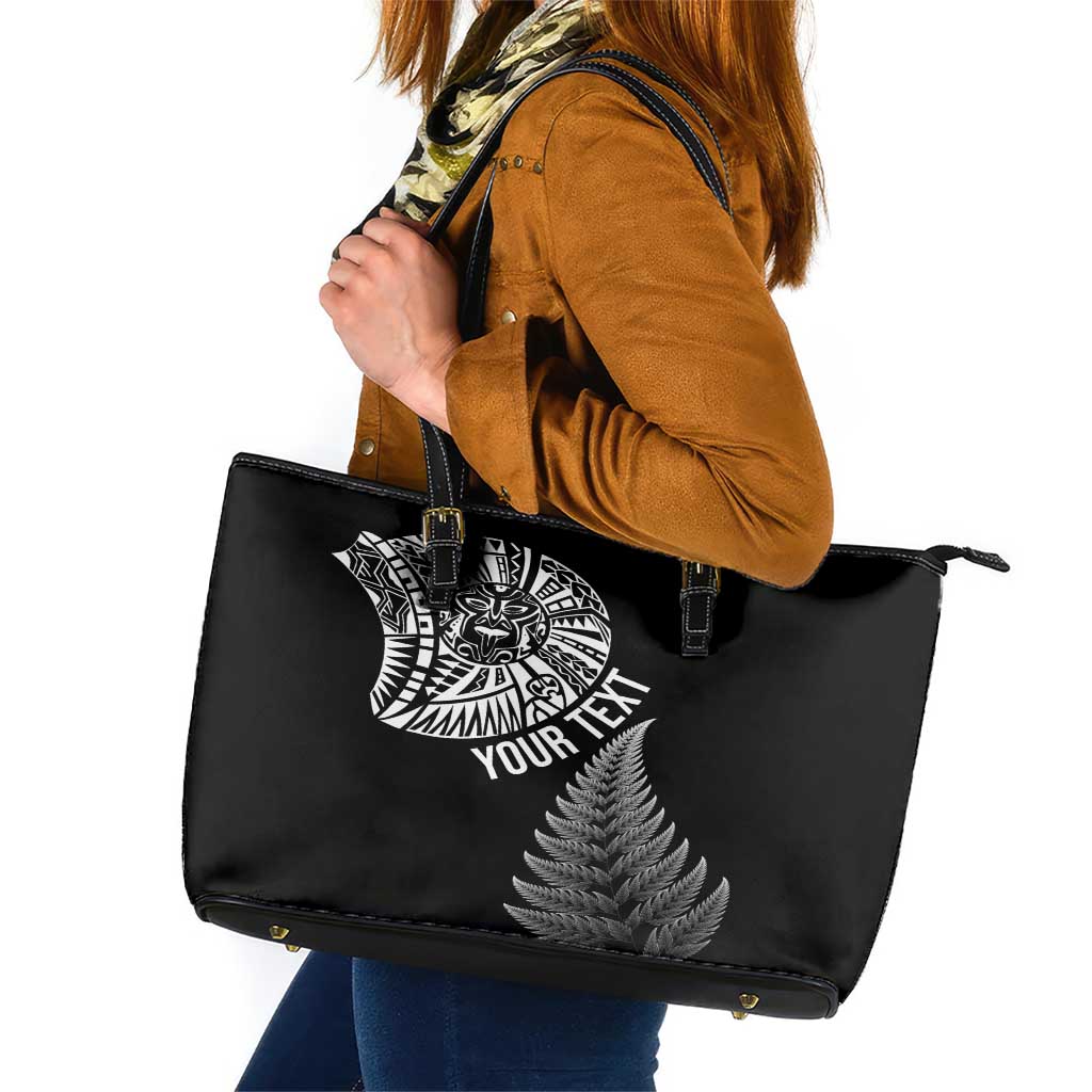 Personalised New Zealand Maori Art Tattoo and Silver Fern Leather Tote Bag