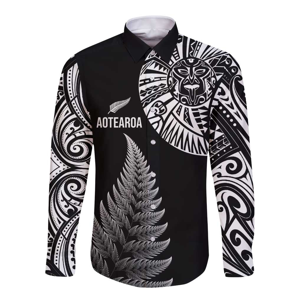 Personalised New Zealand Maori Art Tattoo and Silver Fern Long Sleeve Button Shirt