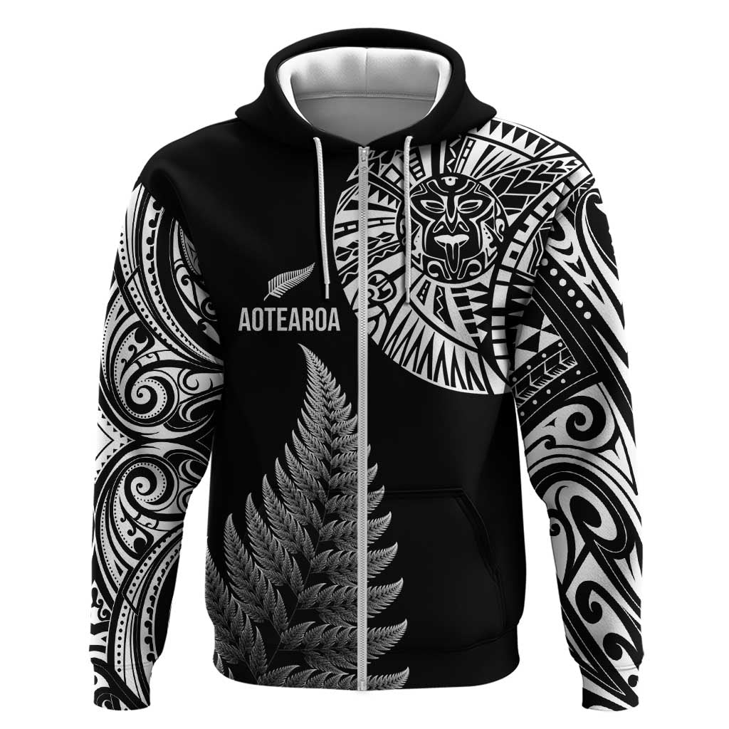 Personalised New Zealand Maori Art Tattoo and Silver Fern Zip Hoodie