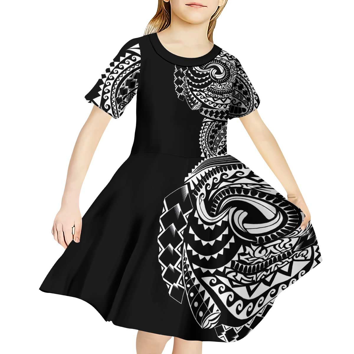 Polynesian Art Traditional Tattoo Kid Short Sleeve Dress Simple Style LT03 - Polynesian Pride