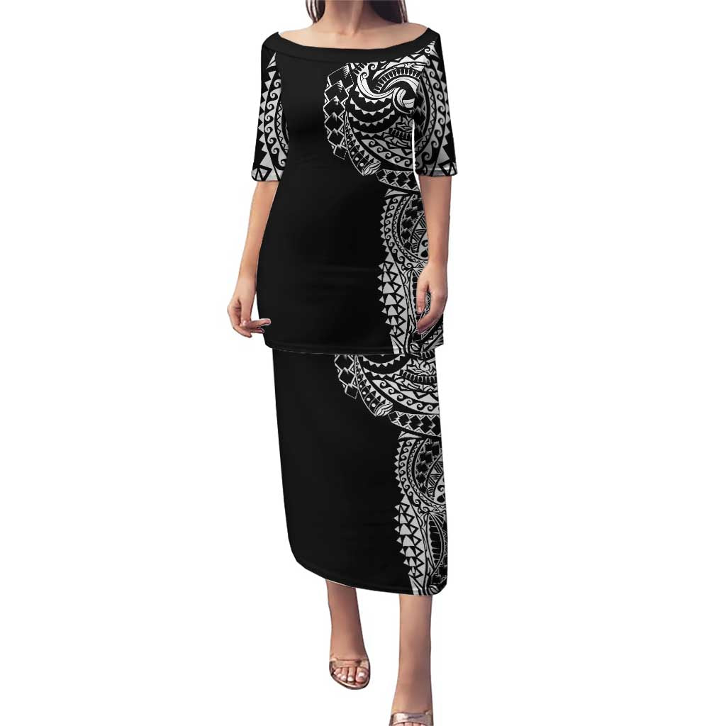 Polynesian Art Traditional Tattoo Puletasi Simple Style LT03 Long Dress Black - Polynesian Pride