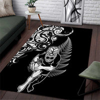 New Zealand Maori Warrior Rugby Area Rug Silver Fern LT03 Black - Polynesian Pride