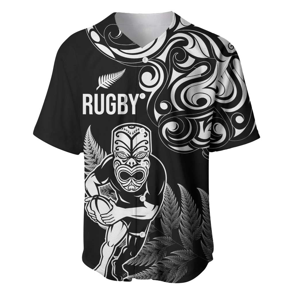New Zealand Maori Warrior Rugby Baseball Jersey Silver Fern LT03 Black - Polynesian Pride