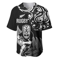 New Zealand Maori Warrior Rugby Baseball Jersey Silver Fern LT03 Black - Polynesian Pride