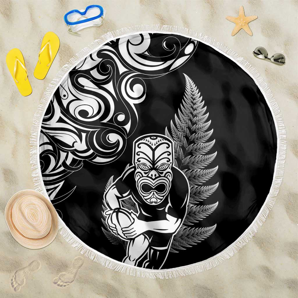 New Zealand Maori Warrior Rugby Beach Blanket Silver Fern