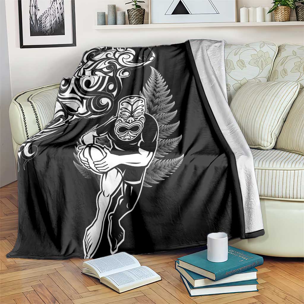 New Zealand Maori Warrior Rugby Blanket Silver Fern LT03 Black - Polynesian Pride