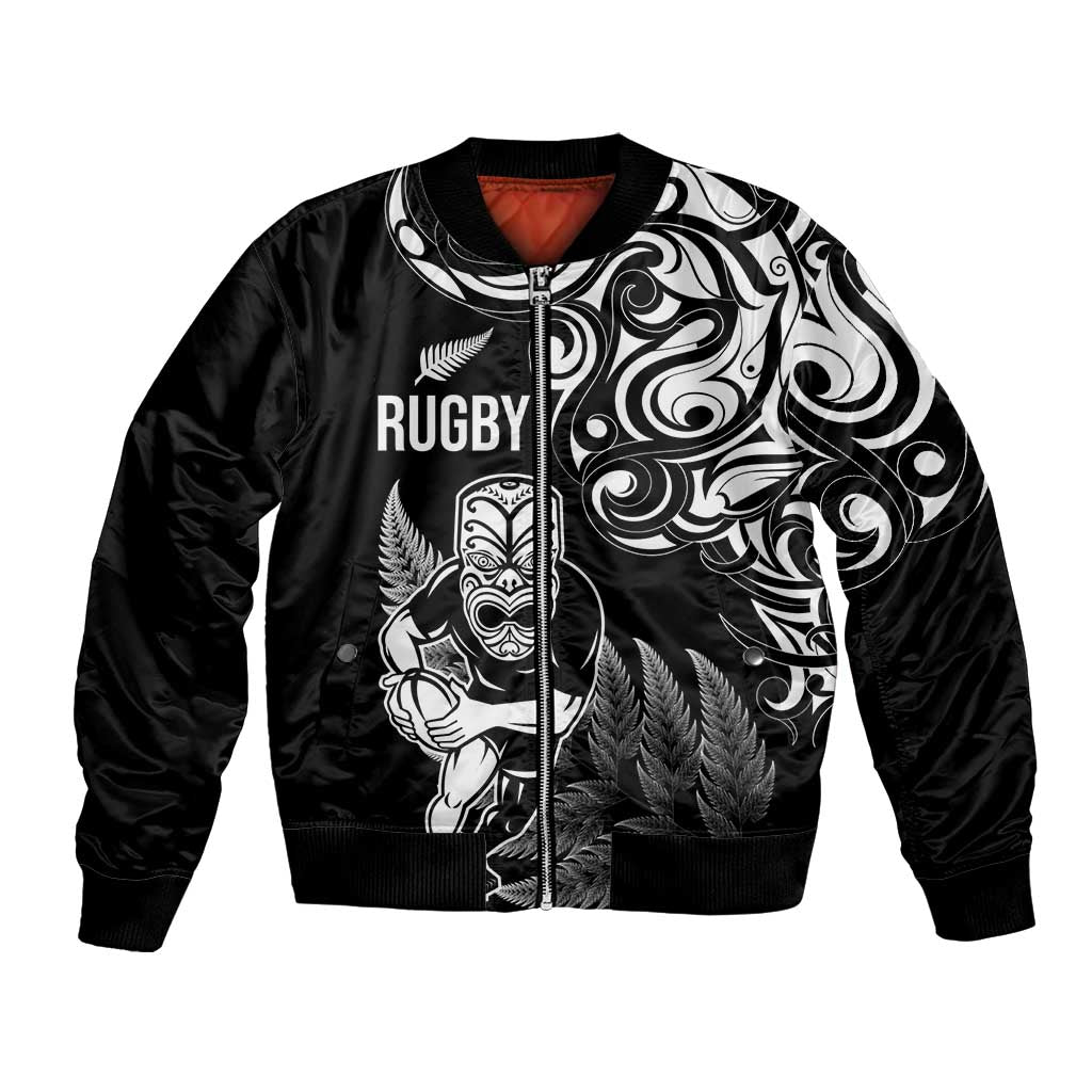 New Zealand Maori Warrior Rugby Bomber Jacket Silver Fern