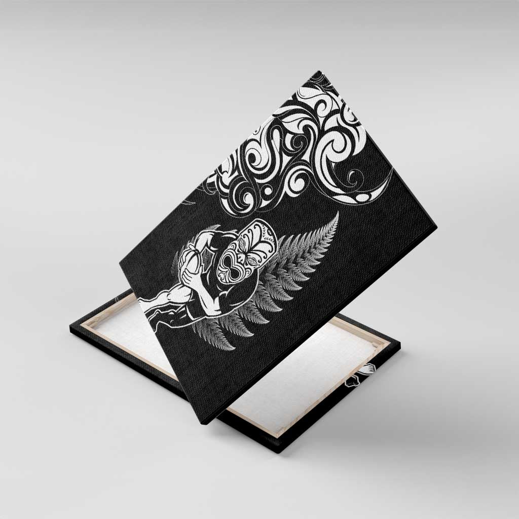 New Zealand Maori Warrior Rugby Canvas Wall Art Silver Fern LT03 With Frame Black - Polynesian Pride