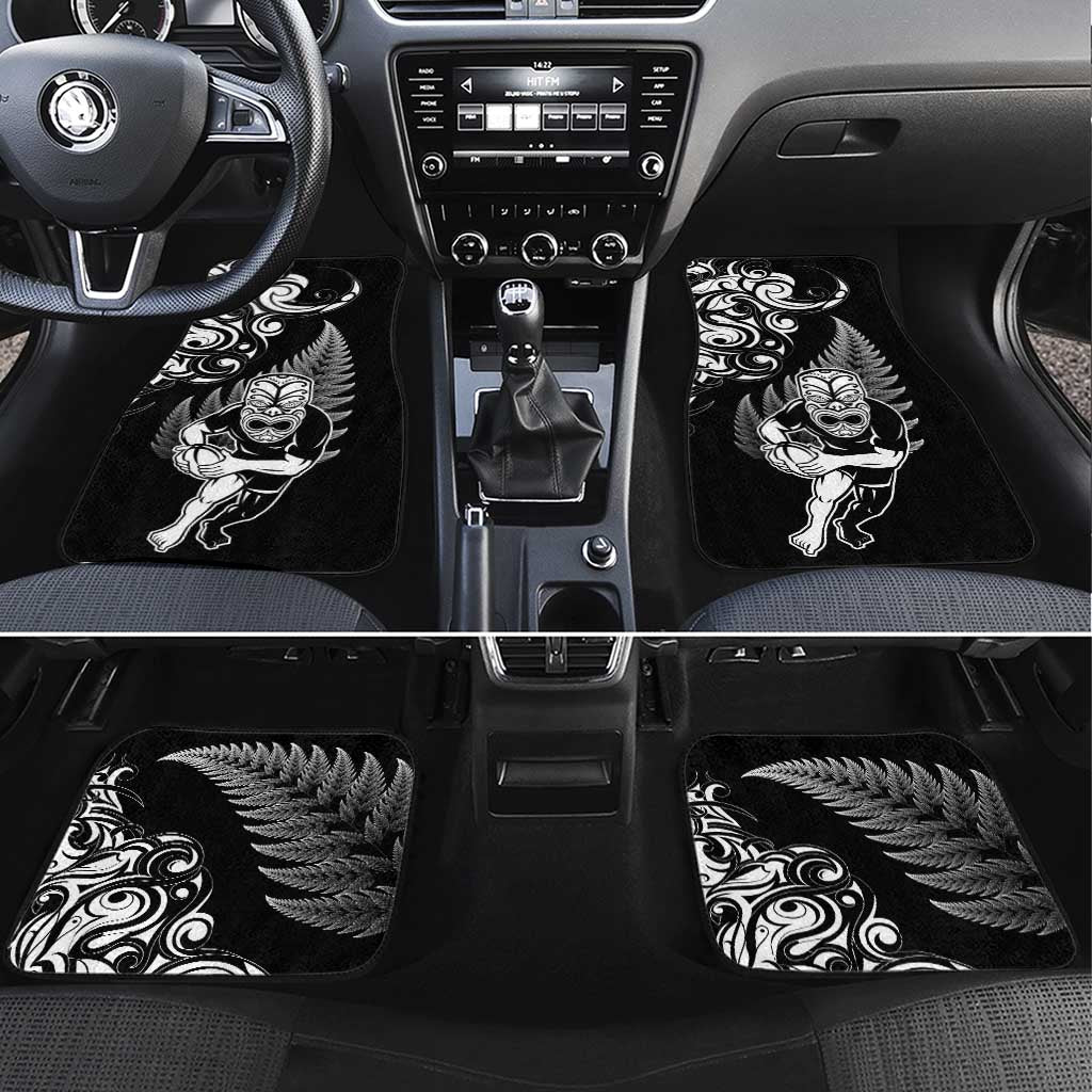 New Zealand Maori Warrior Rugby Car Mats Silver Fern LT03 Set 4pcs Black - Polynesian Pride