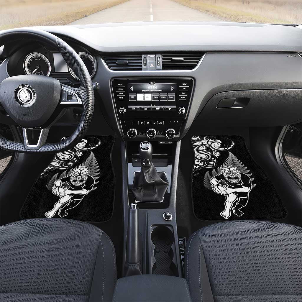 New Zealand Maori Warrior Rugby Car Mats Silver Fern LT03 Set 2pcs - Front Black - Polynesian Pride