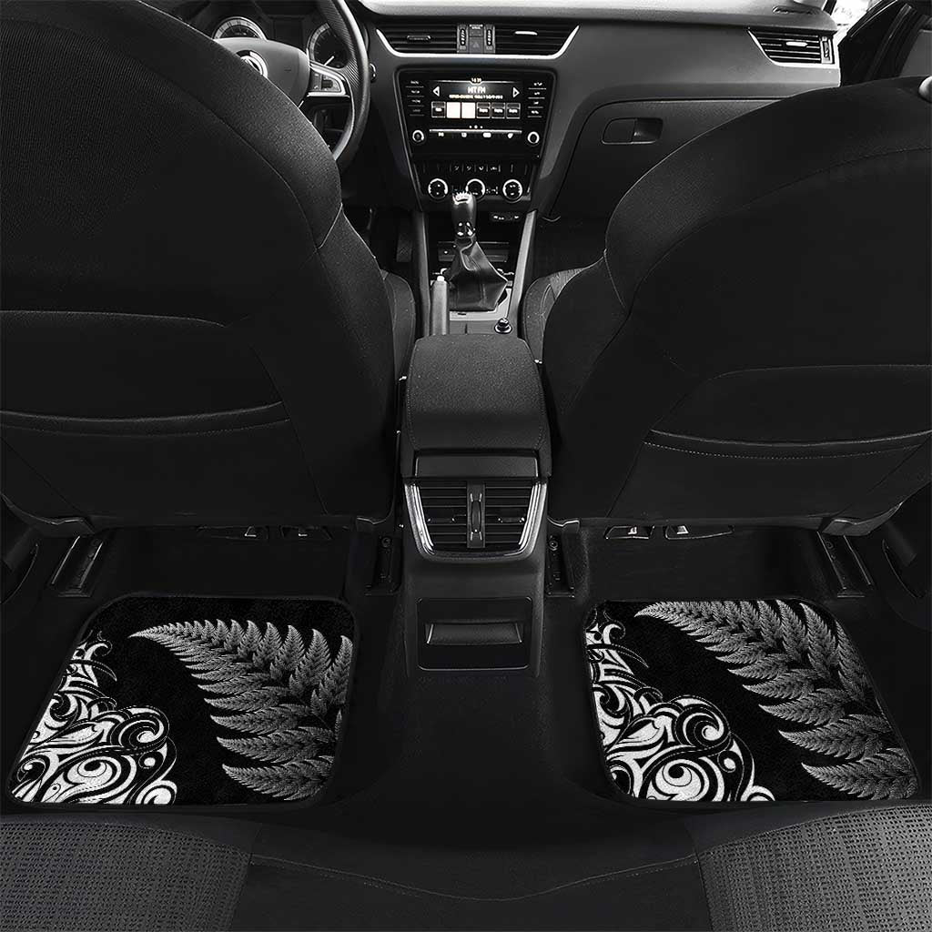 New Zealand Maori Warrior Rugby Car Mats Silver Fern LT03 Set 2pcs - Back Black - Polynesian Pride