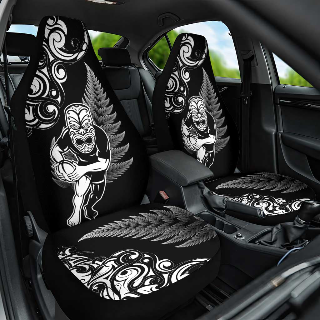 New Zealand Maori Warrior Rugby Car Seat Cover Silver Fern LT03 One Size Black - Polynesian Pride