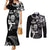 New Zealand Maori Warrior Rugby Couples Matching Mermaid Dress and Long Sleeve Button Shirt Silver Fern