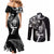 New Zealand Maori Warrior Rugby Couples Matching Mermaid Dress and Long Sleeve Button Shirt Silver Fern