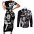 New Zealand Maori Warrior Rugby Couples Matching Short Sleeve Bodycon Dress and Long Sleeve Button Shirt Silver Fern