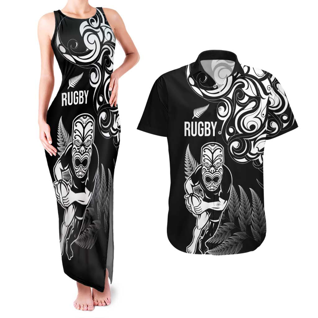 New Zealand Maori Warrior Rugby Couples Matching Tank Maxi Dress and Hawaiian Shirt Silver Fern